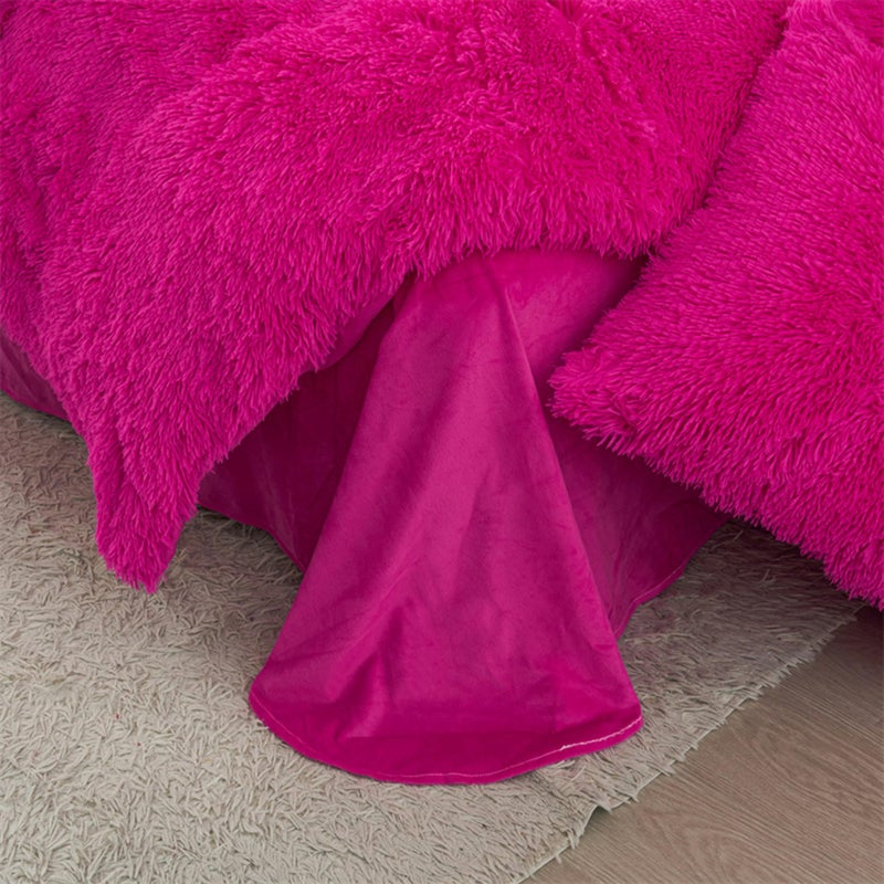 MorroMorn 5 PCS Shaggy Duvet Cover Bedding Set - Fluffy Comforter Cover Long Faux Fur Luxury Ultra Soft Cozy (Hot Pink, Full/Queen) - Image 4